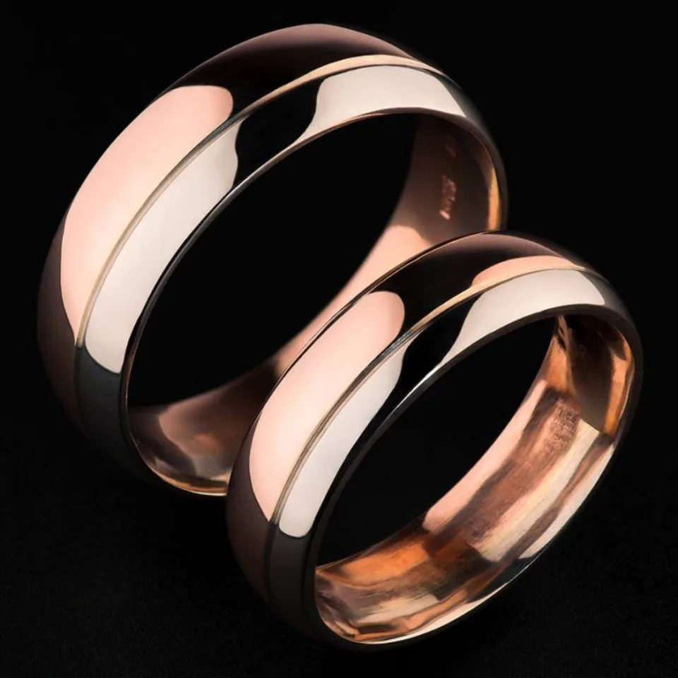 Vestuviniai žiedai Nr. V084 MOD – dviejų spalvų aukso pora su centrine balto aukso juosta